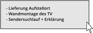 - Lieferung Aufstellort - Wandmontage des TV - Sendersuchlauf + Erkl�rung