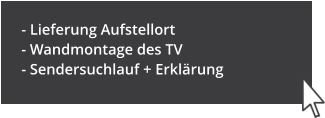 - Lieferung Aufstellort - Wandmontage des TV - Sendersuchlauf + Erkl�rung